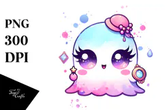 Watercolor Ghost with Glam Accessories PNG Product Image 1