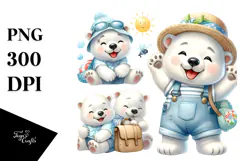 Energetic Baby Polar Bear in Summer PNG Product Image 1