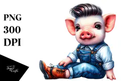 Cute Baby Pig Watercolor PNG Product Image 1