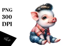 Cute Baby Pig Watercolor PNG Product Image 1