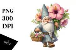 Watercolor Gnome with Hibiscus Bouquet and Small Basket Product Image 1