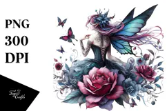 Gothic Fairy on Flower from Back PNG Product Image 1