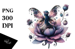 Gothic Fairy on Flower from Back PNG Product Image 1