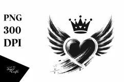Simple Paintbrush Style Heart Wings PNG Product Image 1