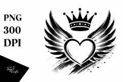 Simple Paintbrush Style Heart Wings PNG Product Image 1