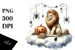 Watercolor Lion in Halloween Style PNG Product Image 1