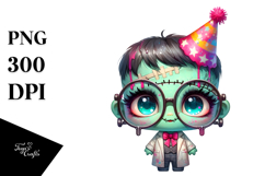 Funny Chibi-Style Frankenstein Kid with Oversized es PNG Product Image 1