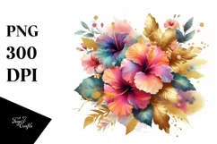 Abstract Bouquet with Hibiscus | Watercolor | Clipart Product Image 3