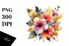Abstract Bouquet with Hibiscus | Watercolor | Clipart Product Image 1