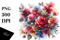 Abstract Red Roses, Watercolor PNG Product Image 1