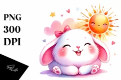 Colorful Baby Bunny Smiling Sun | Sublimation | Clipart Product Image 1