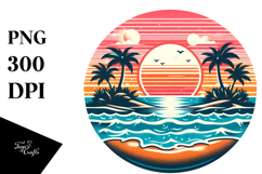 Retro Tropical Island Sunset, Vector Clipart Product Image 1