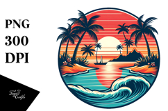 Retro Tropical Island Sunset, Vector Clipart Product Image 1