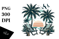 Vintage Tropical Tree Beach Chairs PNG Product Image 1