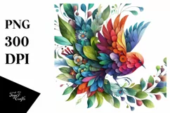 Vibrant Watercolor Bird with Flowers PNG Product Image 3