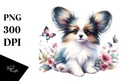 Sitting Papillon Watercolor PNG Product Image 3