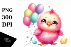 Colorful Baby Chicken With Balloons | Sublimation | Clipart Product Image 1