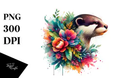 Abstract Otter with Plant Leaves PNG Product Image 1