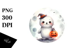 Cute Baby Seal Moon Halloween PNG Product Image 1