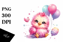 Colorful Baby Chicken With Balloons | Sublimation | Clipart Product Image 1