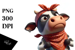 Cartoon Cow with Bandana PNG Product Image 1