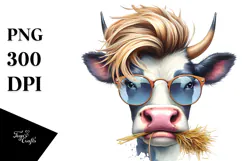 Graceful Cow with Hay Straw PNG Product Image 1