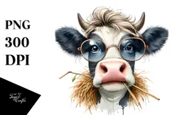 Graceful Cow with Hay Straw PNG Product Image 1