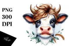 Graceful Cow with Hay Straw PNG Product Image 1