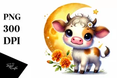Smiling Baby Cow on Moon PNG Product Image 1