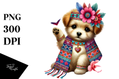 Cute Boho Puppy Holding Heart PNG Product Image 1