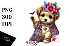 Colorful Boho Baby Puppy, PNG Product Image 1