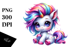 Cute Baby Unicorn Playing with Cool Haircut PNG Product Image 1