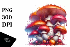Detailed Glossy Mushroom Watercolor Splash PNG Product Image 1