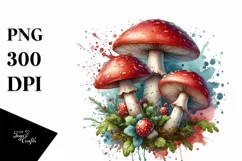 Detailed Glossy Mushroom Watercolor Splash PNG Product Image 3