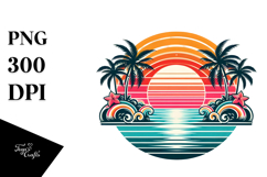 Retro Tropical Rainbow Sunset, PNG Product Image 1