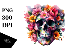 Skull Half Flowers Grungy Butterfly PNG Product Image 1