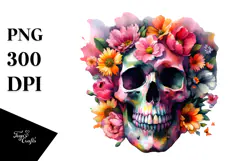 Skull Half Flowers Grungy Butterfly PNG Product Image 1