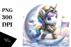 Cute Baby Unicorn Soldier on Moon | Sublimation | Clipart Product Image 1