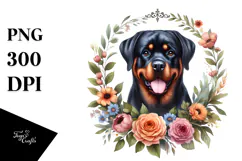 Caricature Rottweiler with Floral Frame | Clipart Product Image 1