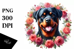 Watercolor Rottweiler Floral Frame Clipart Product Image 1