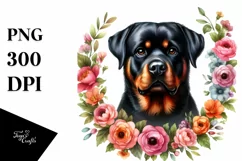 Watercolor Rottweiler Floral Frame Clipart Product Image 3