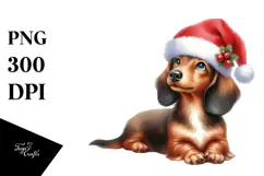 Sitting Dachshund with Santa Hat PNG Product Image 1