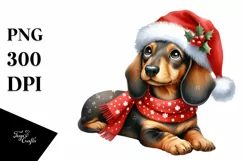 Sitting Dachshund with Santa Hat PNG Product Image 1