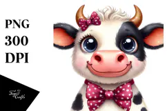 Happy Cow with Bow and Tie PNG Product Image 1