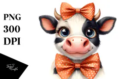 Happy Cow with Bow and Tie PNG Product Image 1