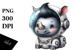 Energetic Baby Rhino with Astronaut Helmet, High-Res PNG Product Image 1