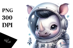 Energetic Rhino with Astronaut Helmet, High-Res PNG Product Image 1
