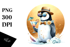 Penguin in Beachwear with Cocktail PNG Product Image 1