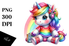 Cute Baby Unicorn Playing, PNG Product Image 1