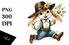Bunny with Vintage Hat and Leather Jeans PNG Product Image 1